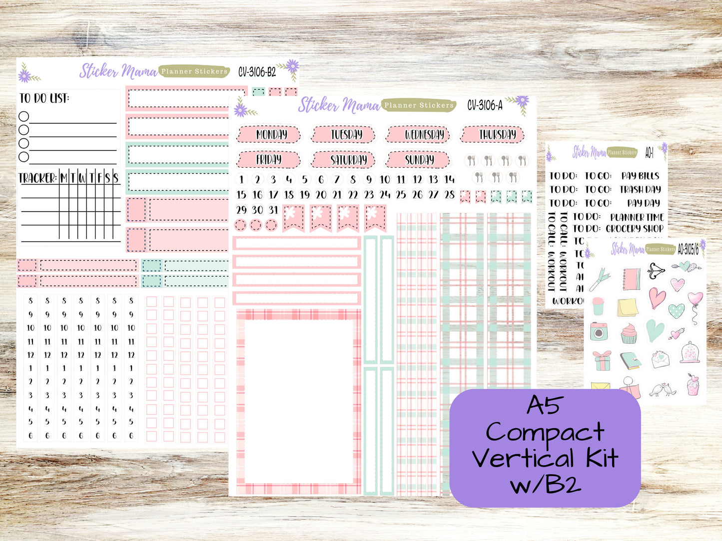 A5 COMPACT VERTICAL-Kit #3106 || Hello, Plaid!  - Compact Vertical - Planner Stickers - Erin Condren Compact Vertical Weekly Kit