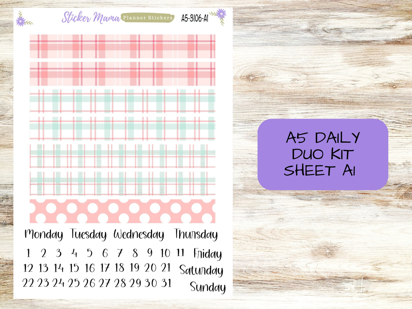 A5-DAILY DUO-Kit #3106 || Hello, Plaid!  || Planner Stickers - Daily Duo A5 Planner - Daily Duo Stickers - Daily Planner