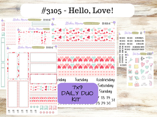 DAILY DUO 7x9-Kit #3105  || Hello, Love!  || Planner Stickers - Daily Duo 7x9 Planner - Daily Duo Stickers - Daily Planner