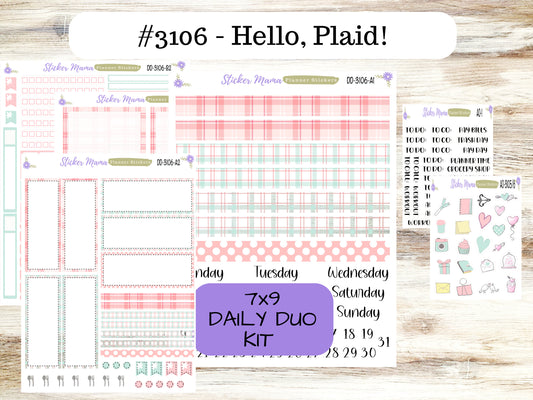 DAILY DUO 7x9-Kit #3106  || Hello, Plaid!  || Planner Stickers - Daily Duo 7x9 Planner - Daily Duo Stickers - Daily Planner