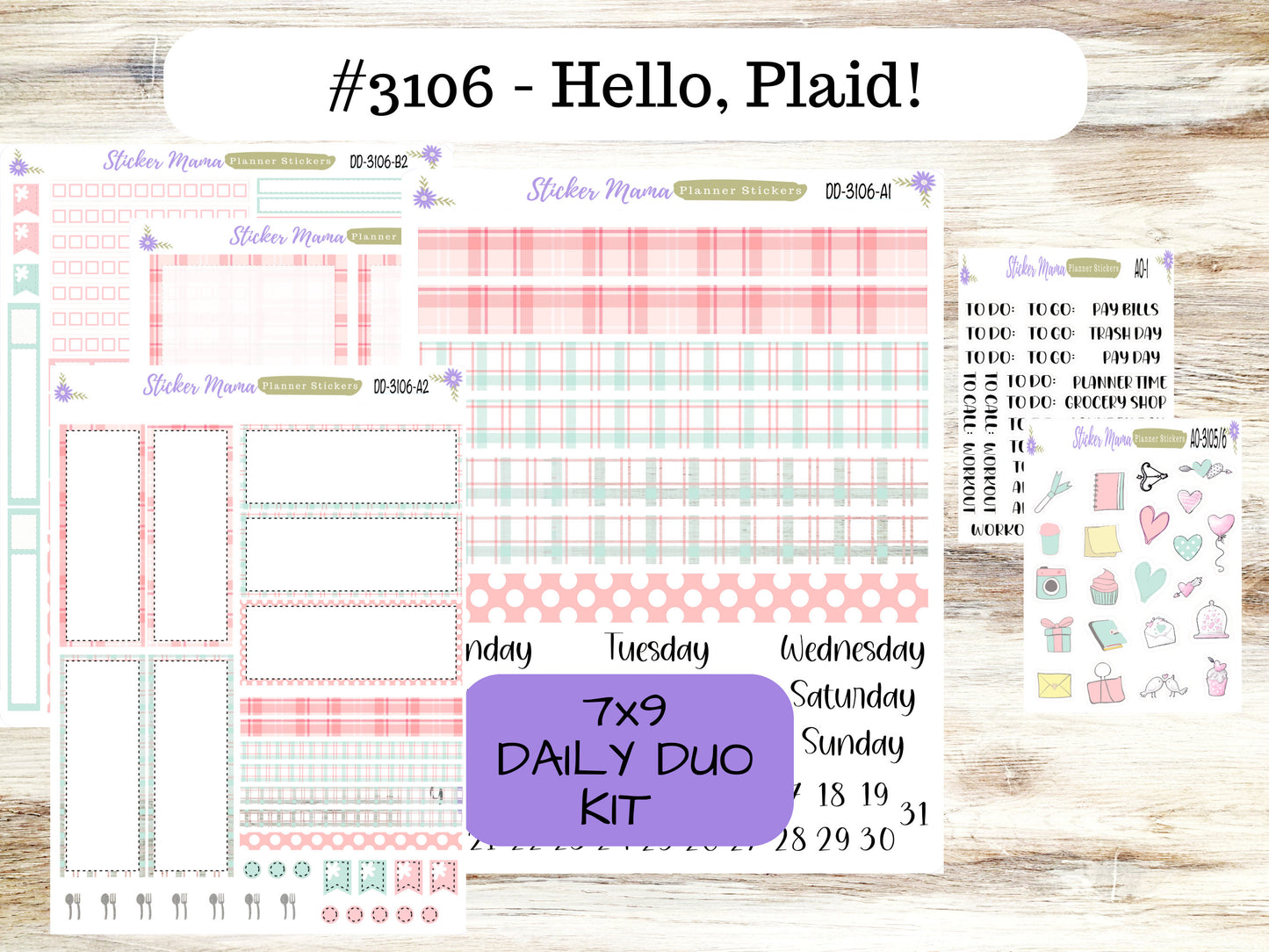 DAILY DUO 7x9-Kit #3106  || Hello, Plaid!  || Planner Stickers - Daily Duo 7x9 Planner - Daily Duo Stickers - Daily Planner