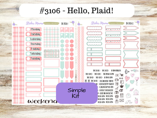 SIMPLE KIT  || #3106 || Hello, Plaid! || Any Kind Planner || Planner Stickers || Planner Stickers