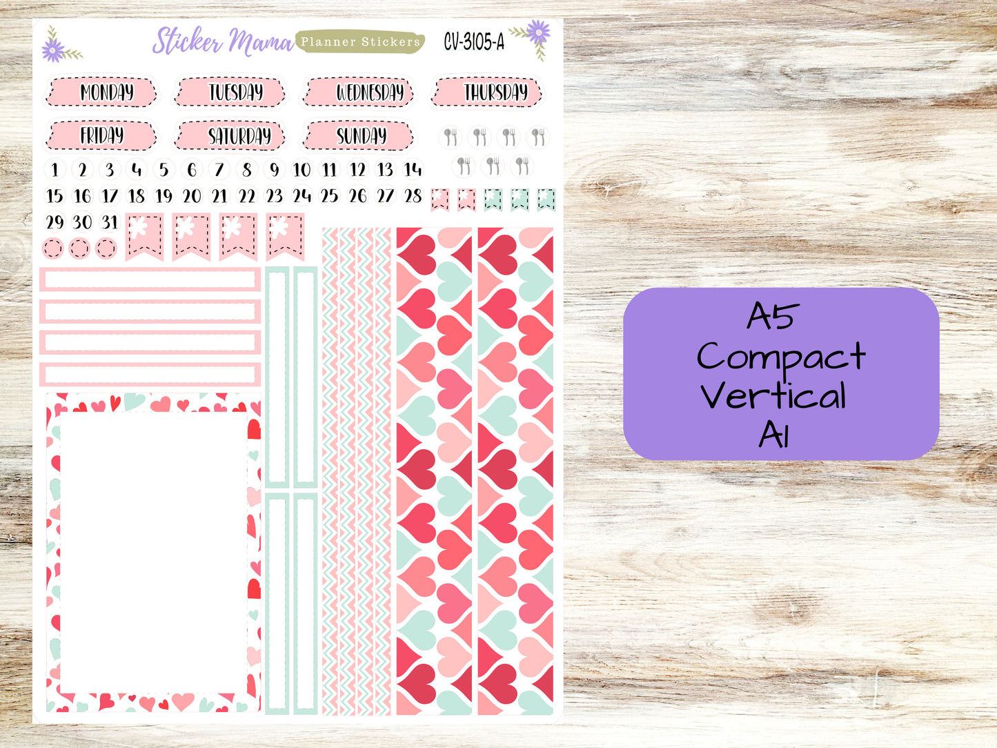A5 COMPACT VERTICAL-Kit #3105 || Hello, Love! - Compact Vertical - Planner Stickers - Erin Condren Compact Vertical Weekly Kit