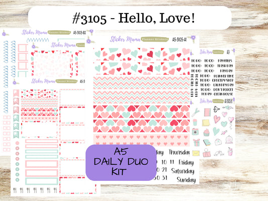 A5-DAILY DUO-Kit #3105 || Hello, Love!  || Planner Stickers - Daily Duo A5 Planner - Daily Duo Stickers - Daily Planner
