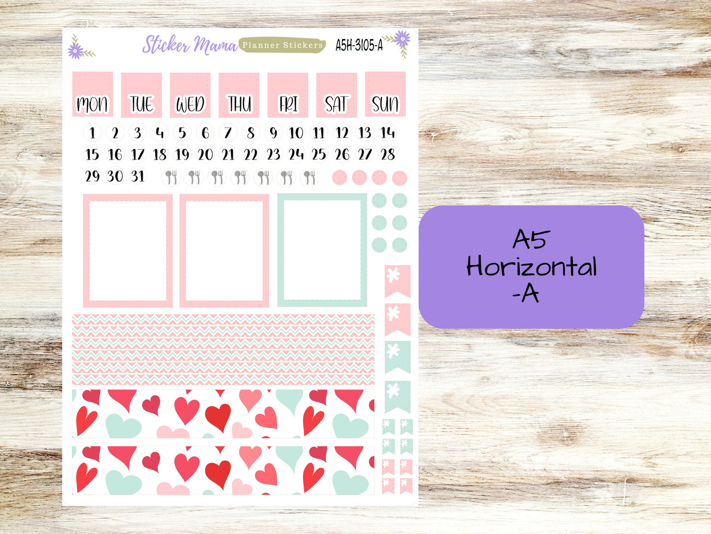 A5 Horizontal || #3105 || Hello, Love! || A5 Weekly Kit || Planner Stickers || Erin Condren A5 Horizontal Weekly Kit