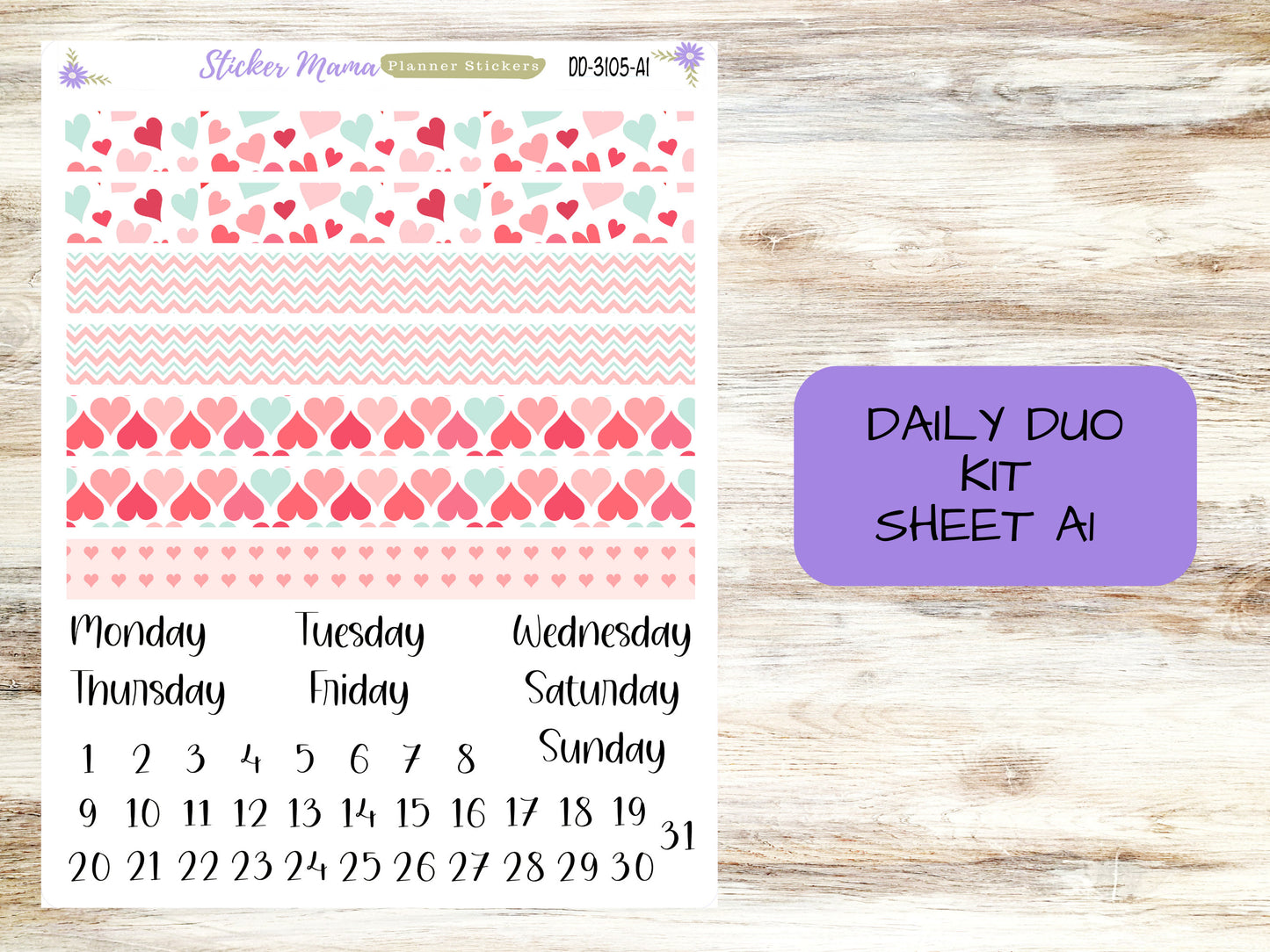 DAILY DUO 7x9-Kit #3105  || Hello, Love!  || Planner Stickers - Daily Duo 7x9 Planner - Daily Duo Stickers - Daily Planner