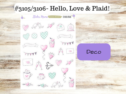 DECO-3105/3106 || Hello, Love & Plaid! || Planner Stickers || Stickers ||