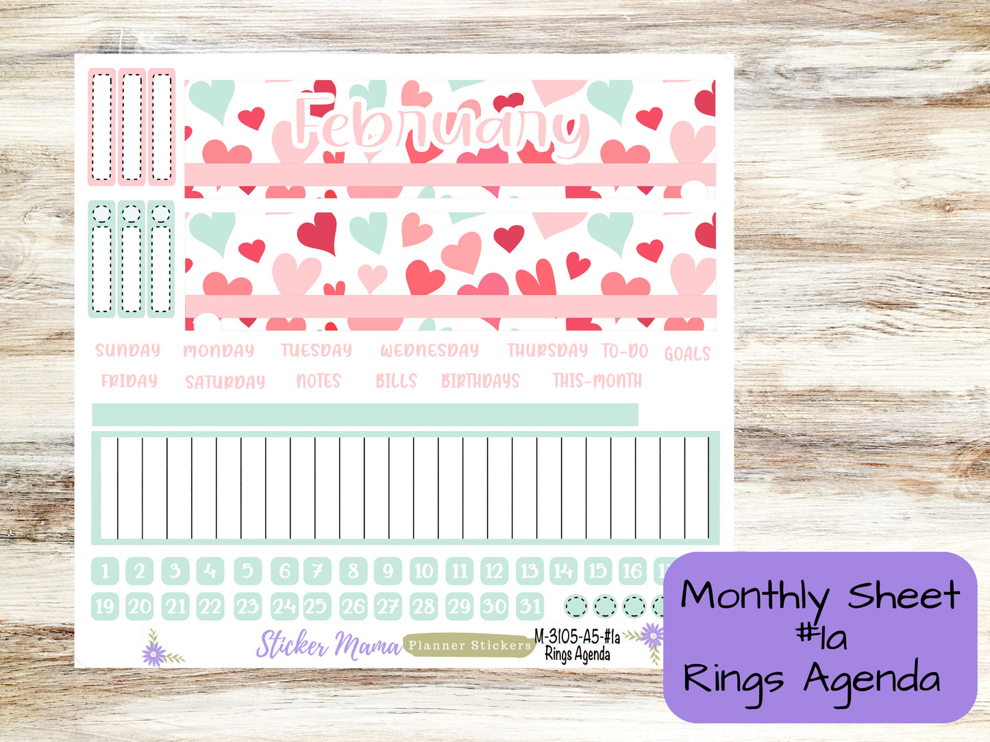 MONTHLY KIT-3105 || A5 || Hello, Love!  || - ec February Monthly Kit - February Monthly Planner Kits - Monthly Pages