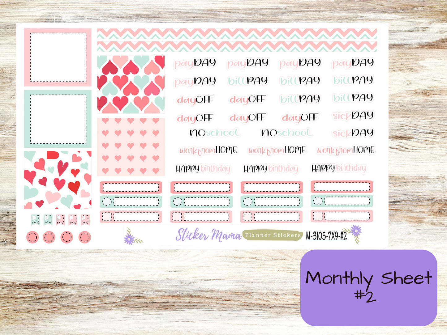 MONTHLY KIT-3105 || 7X9 || Hello, Love! - 7x9 ec February Monthly Kit - February Monthly Planner Kits -  Monthly Pages