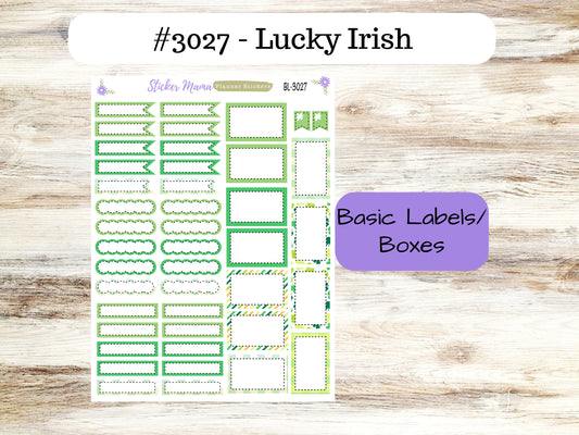 BL-3027 ||  Lucky Irish ||  Basic Label Stickers -  - Half Boxes - Planner Stickers - Full Box for Planners