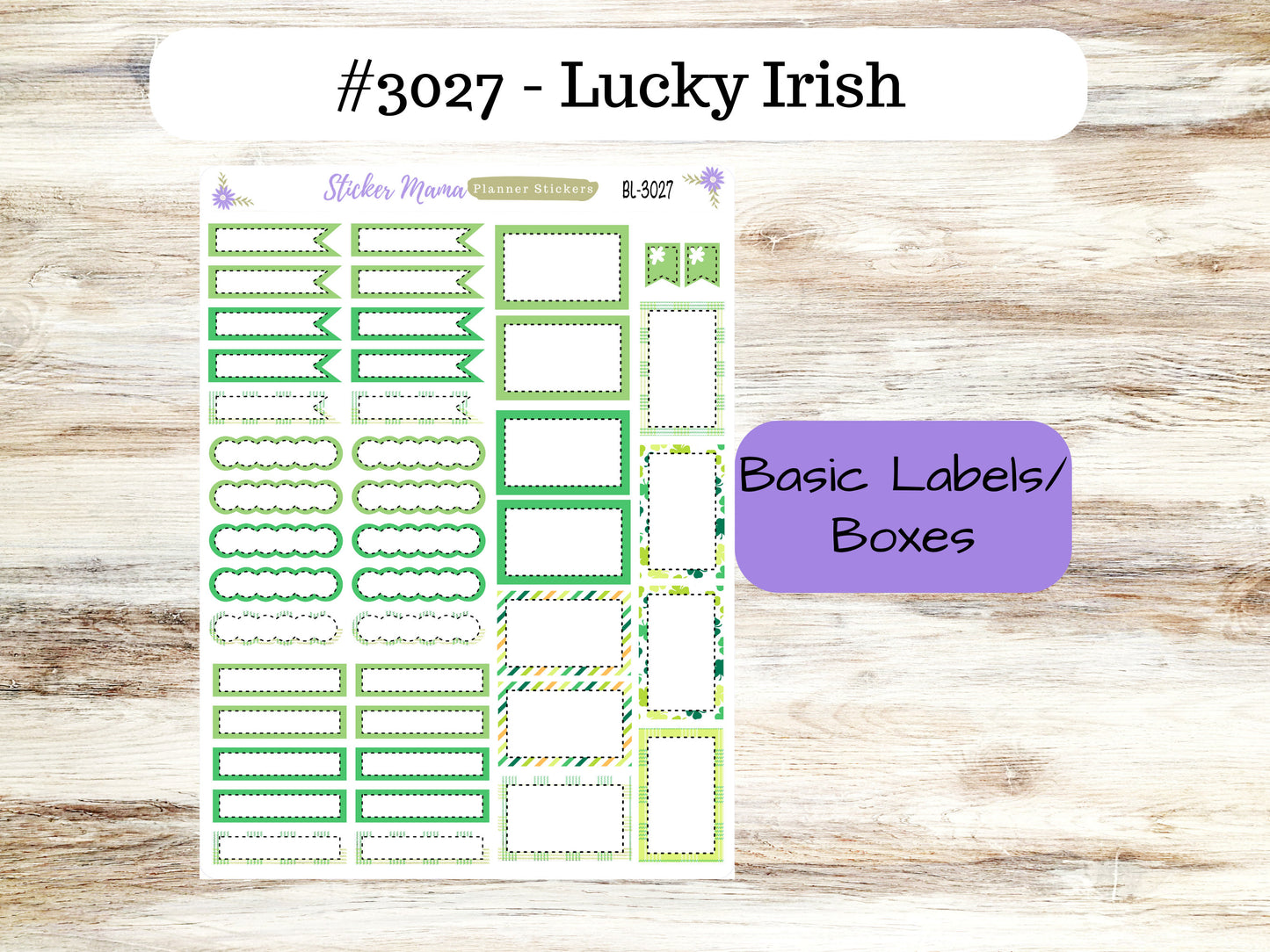 BL-3027 ||  Lucky Irish ||  Basic Label Stickers -  - Half Boxes - Planner Stickers - Full Box for Planners