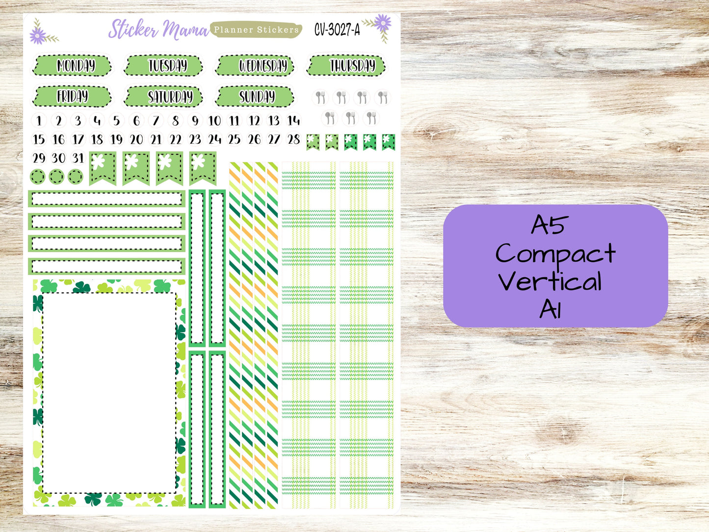 A5 COMPACT VERTICAL-Kit #3027 || Lucky Irish  - Compact Vertical - Planner Stickers - Erin Condren Compact Vertical Weekly Kit