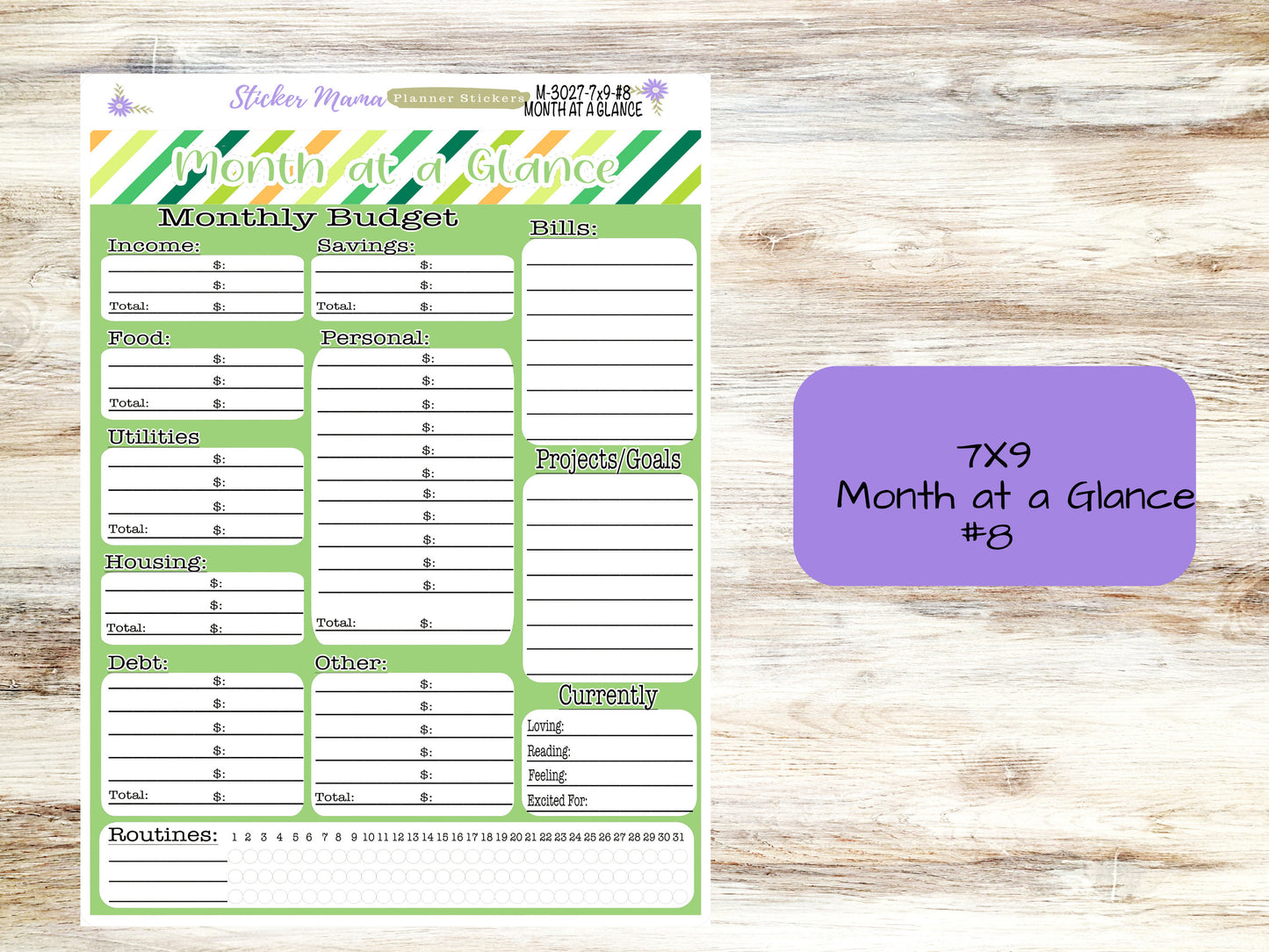 BUDGET - MONTH @ a GLANCE- 3027 || A5 & 7x9 || Budget Sticker Kit || Notes Page Stickers || Planner Budget Kit