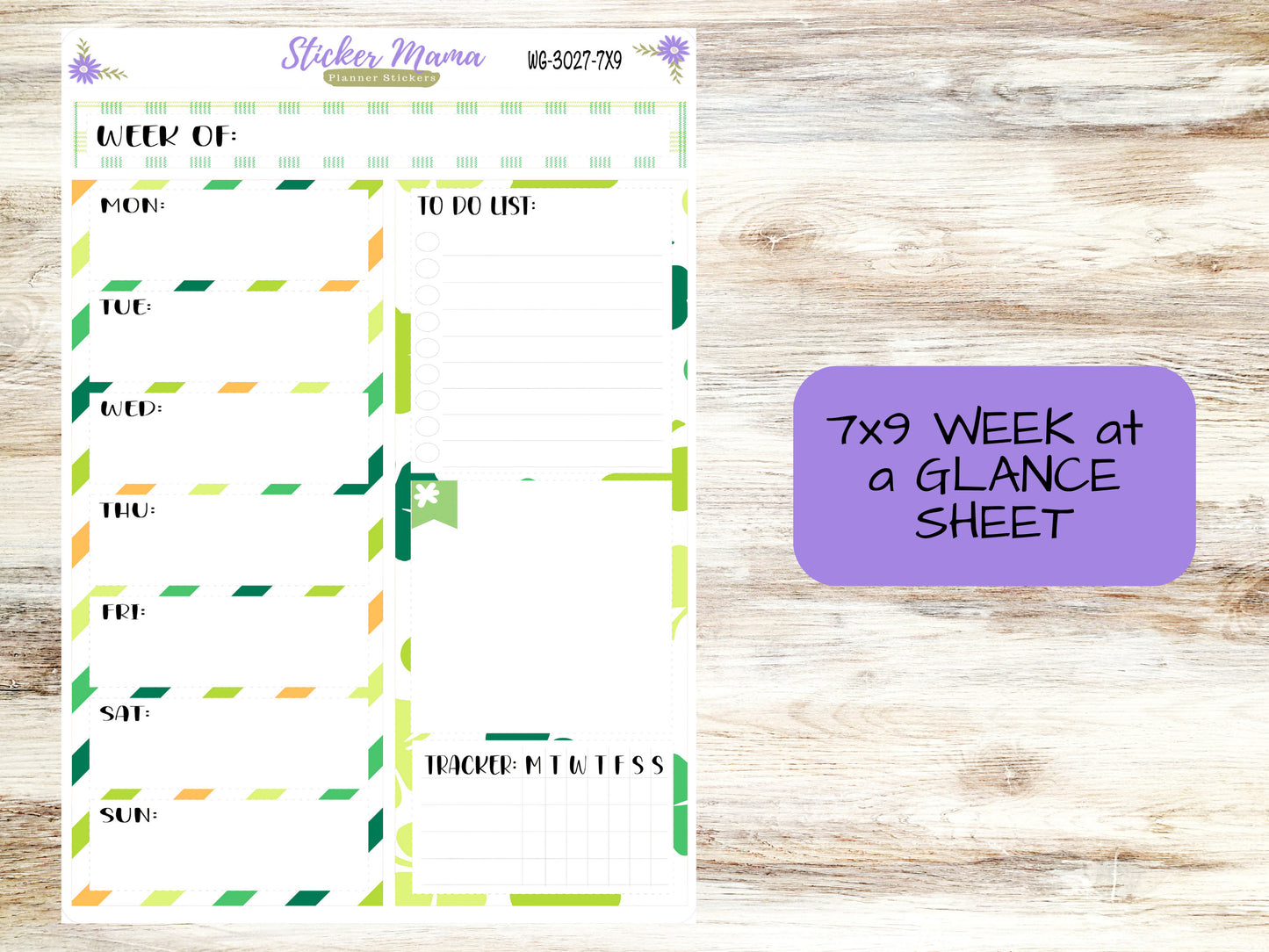 WEEK at a GLANCE-Kit #3027 || Lucky Irish || Week at a Glance - weekly glance 7x9 or a5