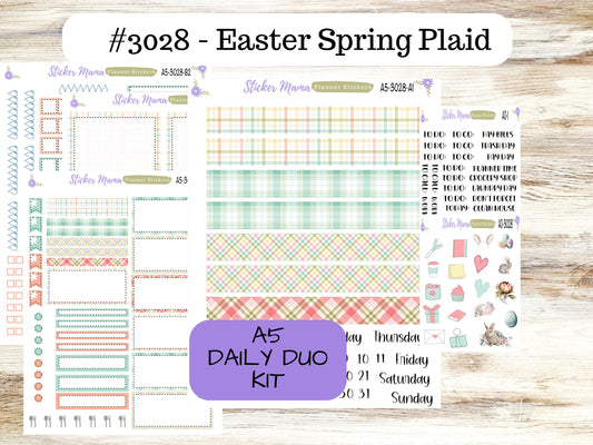 A5-DAILY DUO-Kit #3028 || Easter Spring Plaid || Planner Stickers - Daily Duo A5 Planner - Daily Duo Stickers - Daily Planner