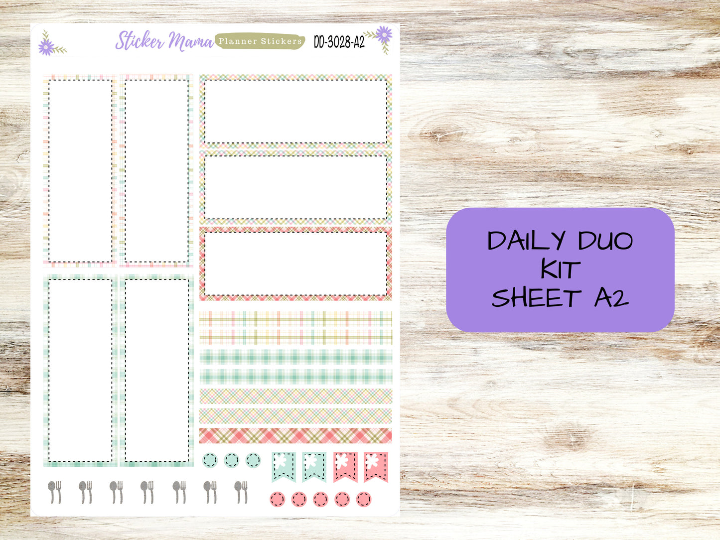 DAILY DUO 7x9-Kit #3028  || Easter Spring Plaid  || Planner Stickers - Daily Duo 7x9 Planner - Daily Duo Stickers - Daily Planner