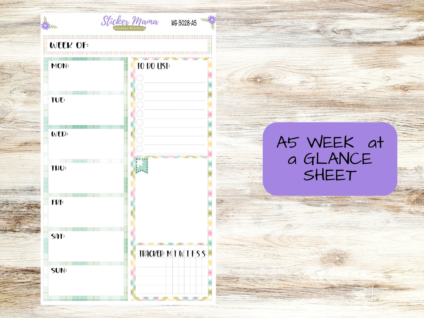 WEEK at a GLANCE-Kit #3028 || Easter Spring Plaid  || Week at a Glance - weekly glance 7x9 or a5