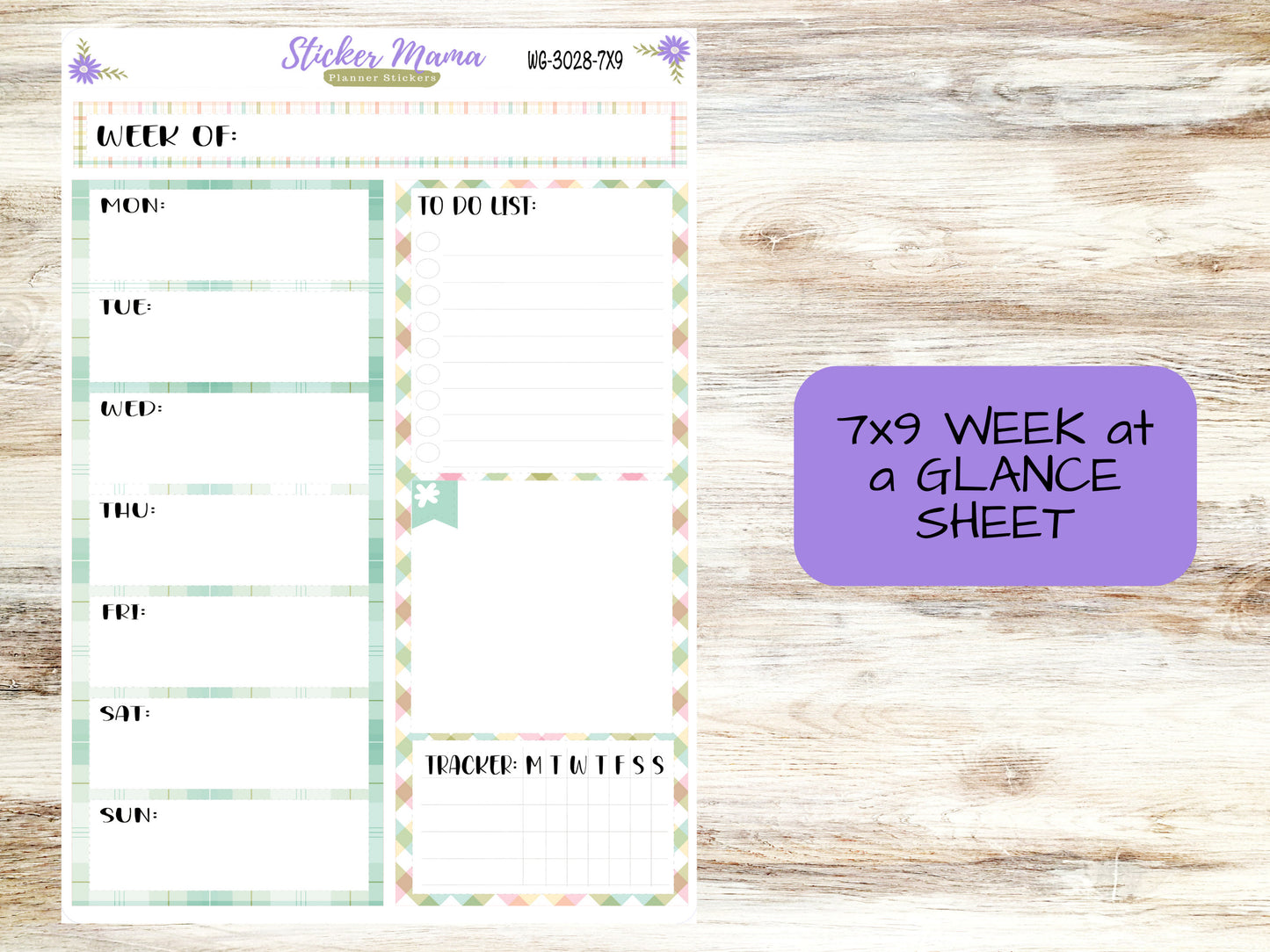 WEEK at a GLANCE-Kit #3028 || Easter Spring Plaid  || Week at a Glance - weekly glance 7x9 or a5