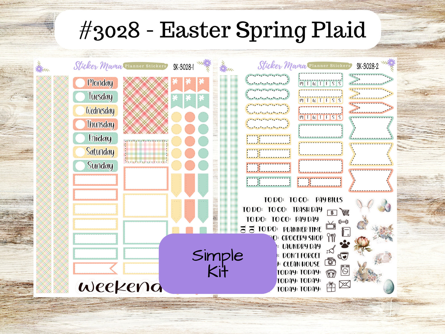 SIMPLE KIT  || #3028 || Easter Spring Plaid  || Any Kind Planner || Planner Stickers || Planner Stickers