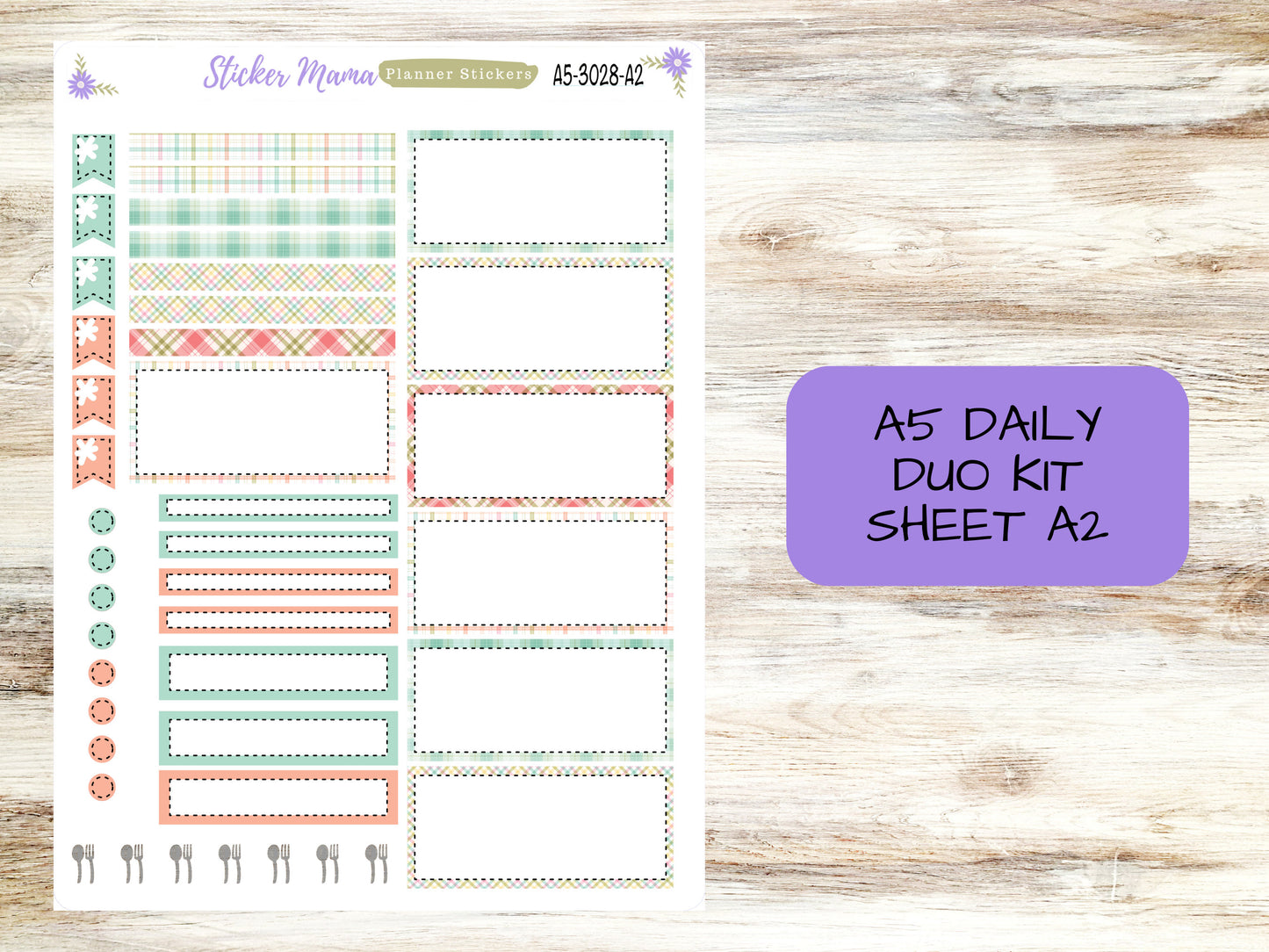 A5-DAILY DUO-Kit #3028 || Easter Spring Plaid || Planner Stickers - Daily Duo A5 Planner - Daily Duo Stickers - Daily Planner