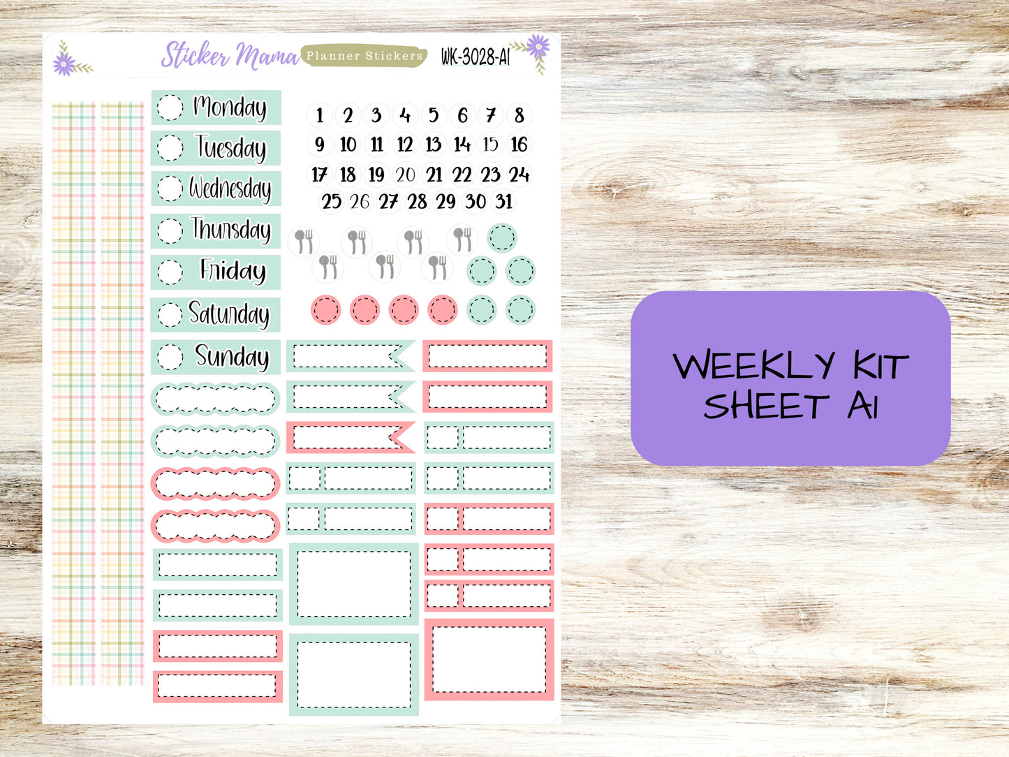 WK-3028 - Easter Spring Plaid   || Weekly Planner Kit || Erin Condren || Hourly Planner Kit || Vertical Planner Kit