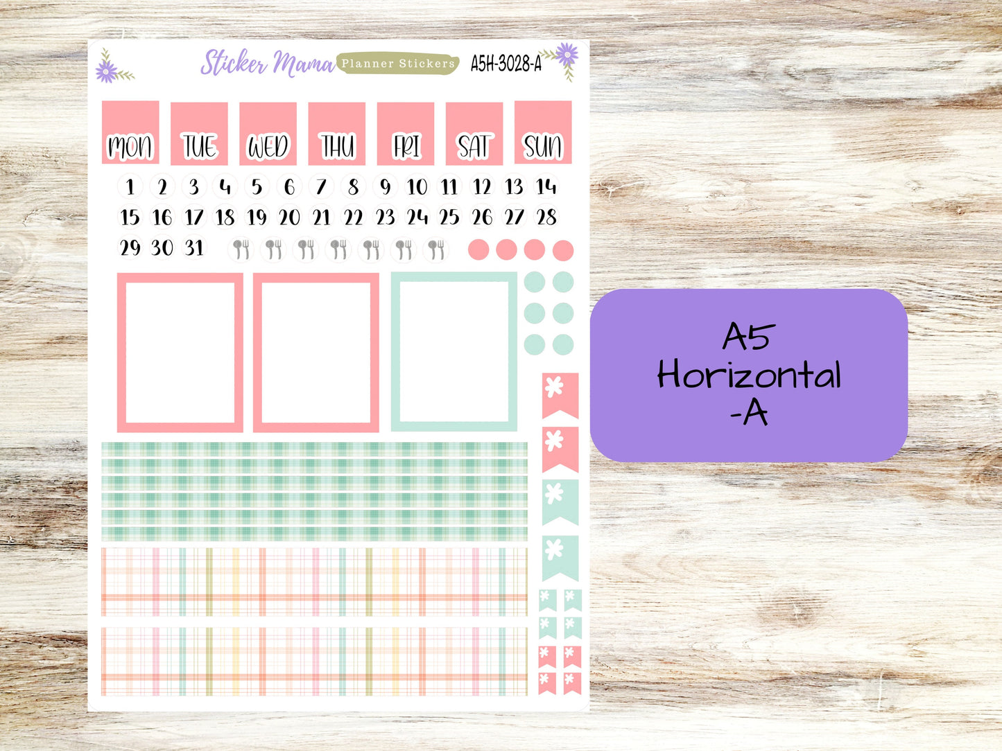 A5 Horizontal || #3028 || Easter Spring Plaid  || A5 Weekly Kit || Planner Stickers || Erin Condren A5 Horizontal Weekly Kit