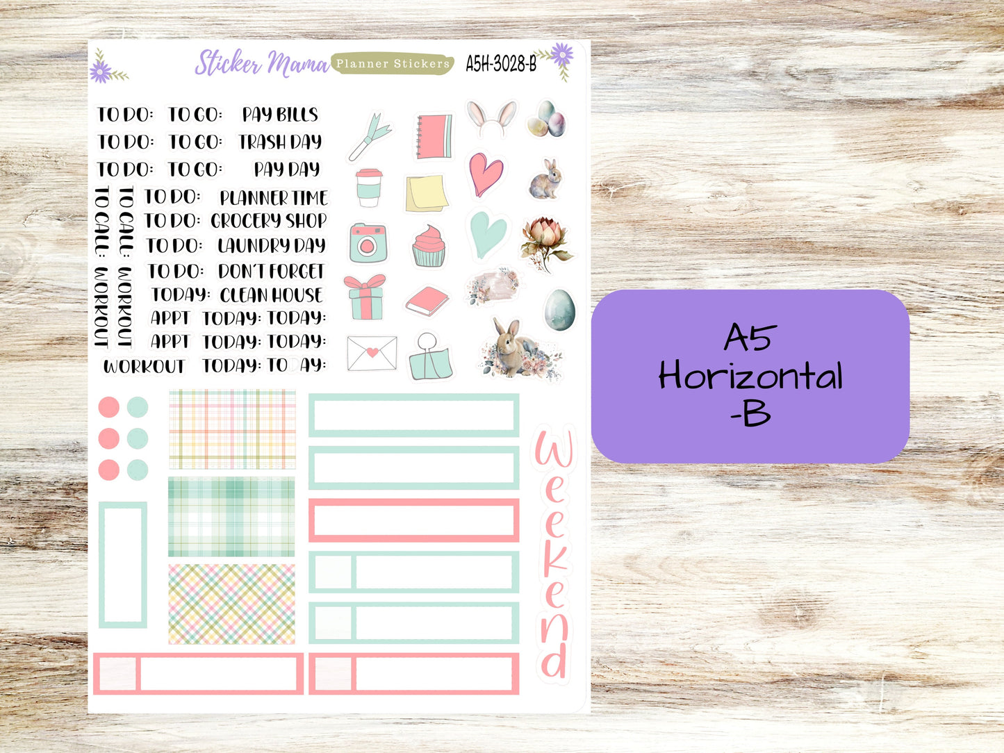 A5 Horizontal || #3028 || Easter Spring Plaid  || A5 Weekly Kit || Planner Stickers || Erin Condren A5 Horizontal Weekly Kit