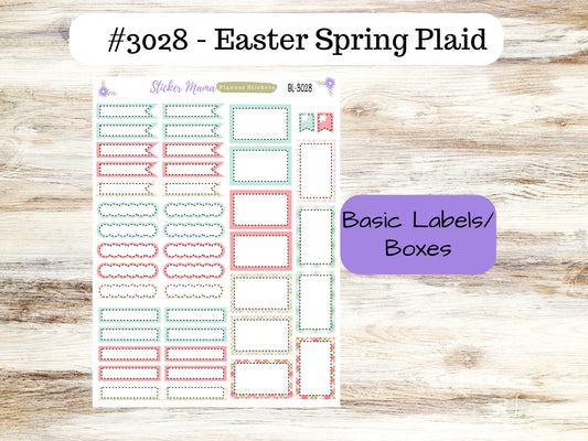 BL-3028 ||  Easter Spring Plaid  ||  Basic Label Stickers -  - Half Boxes - Planner Stickers - Full Box for Planners