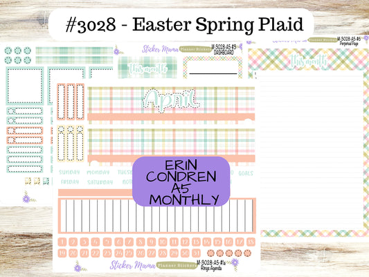 MONTHLY KIT-3028 || A5 || Easter Spring Plaid  || - ec April Monthly Kit - April Monthly Planner Kits - Monthly Pages