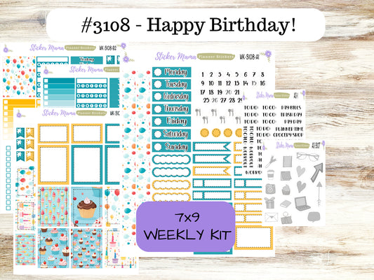 WK-3108 - Happy Birthday!  || Weekly Planner Kit || Erin Condren || Hourly Planner Kit || Vertical Planner Kit