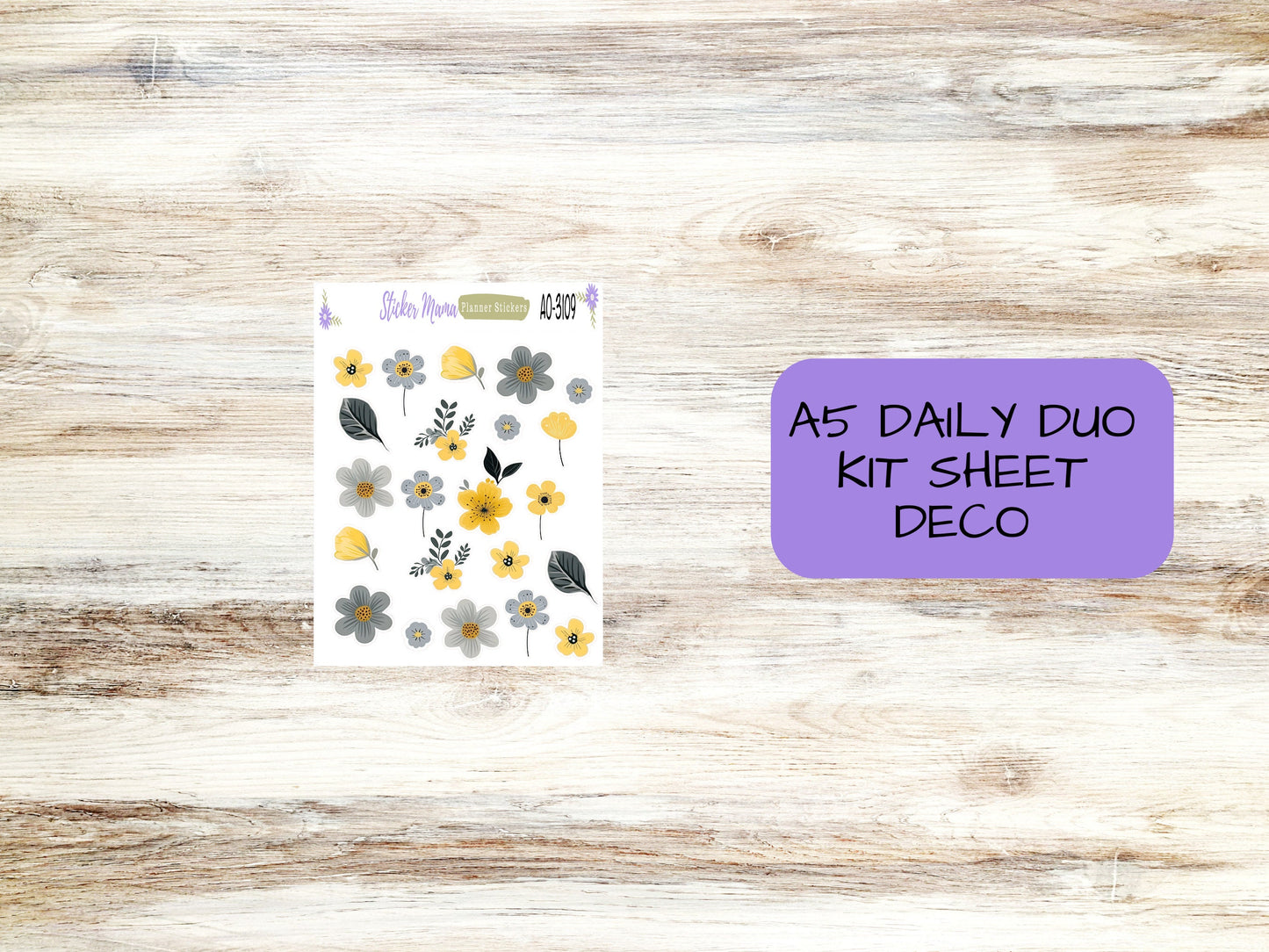 A5-DAILY DUO-Kit #3109 || Grey and Yellow Floral  || Planner Stickers - Daily Duo A5 Planner - Daily Duo Stickers - Daily Planner
