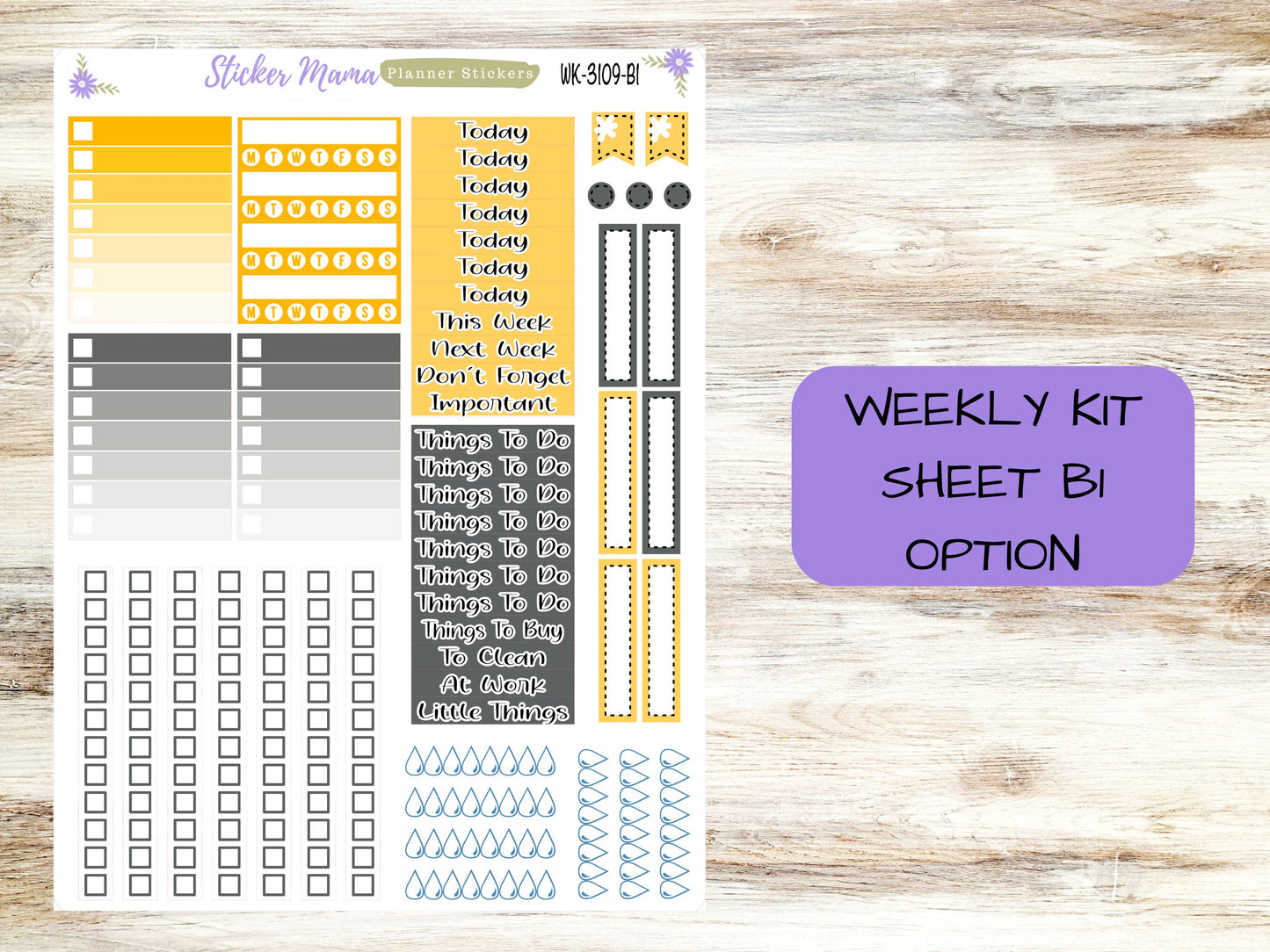 WK-3109 - Grey and Yellow Floral   || Weekly Planner Kit || Erin Condren || Hourly Planner Kit || Vertical Planner Kit