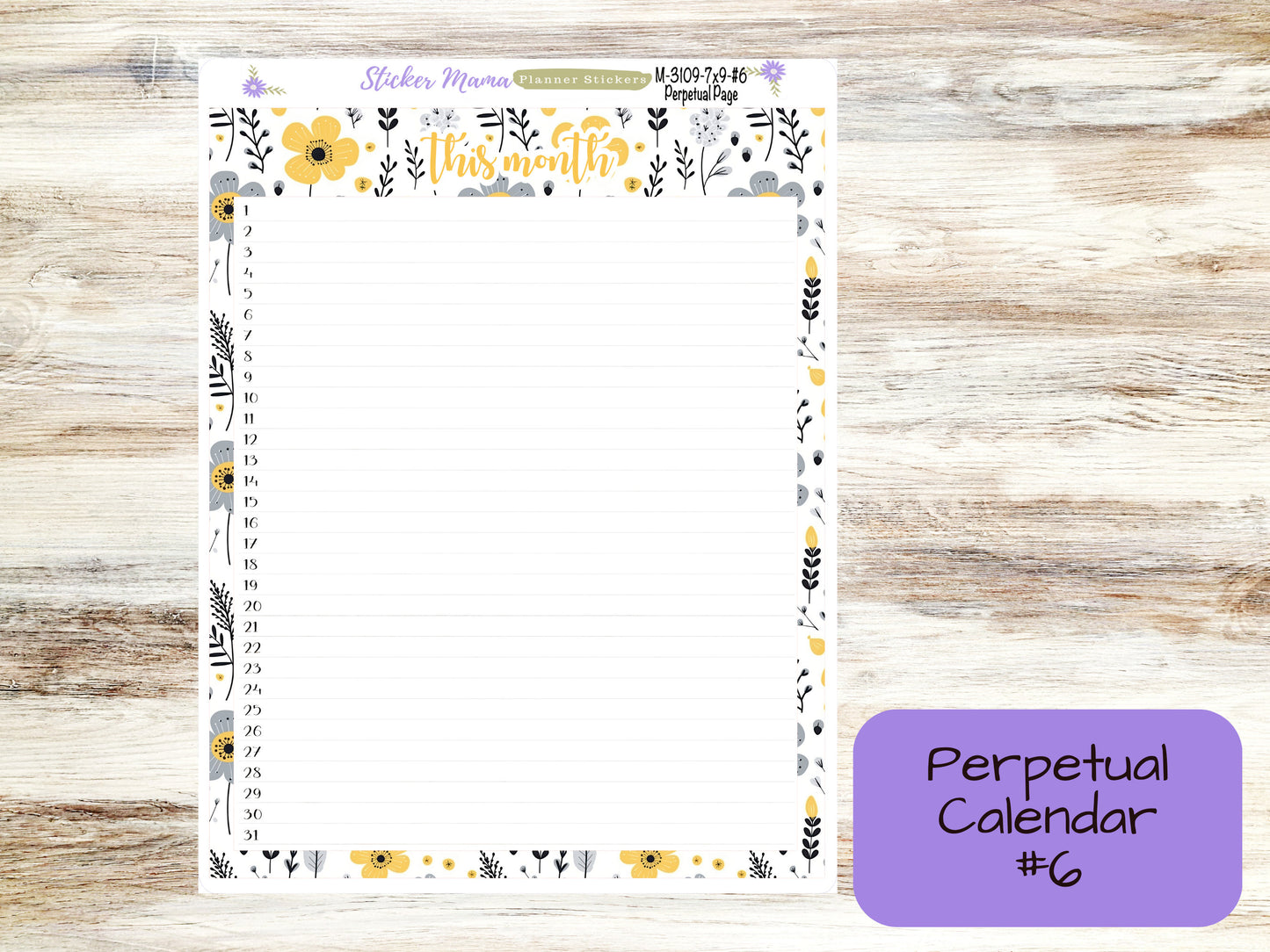 MONTHLY KIT-3109 || 7X9 || Grey and Yellow Floral  - 7x9 ec May Monthly Kit - May Monthly Planner Kits -  Monthly Pages