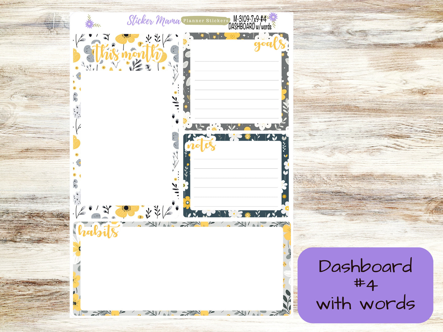 MONTHLY KIT-3109 || 7X9 || Grey and Yellow Floral  - 7x9 ec May Monthly Kit - May Monthly Planner Kits -  Monthly Pages