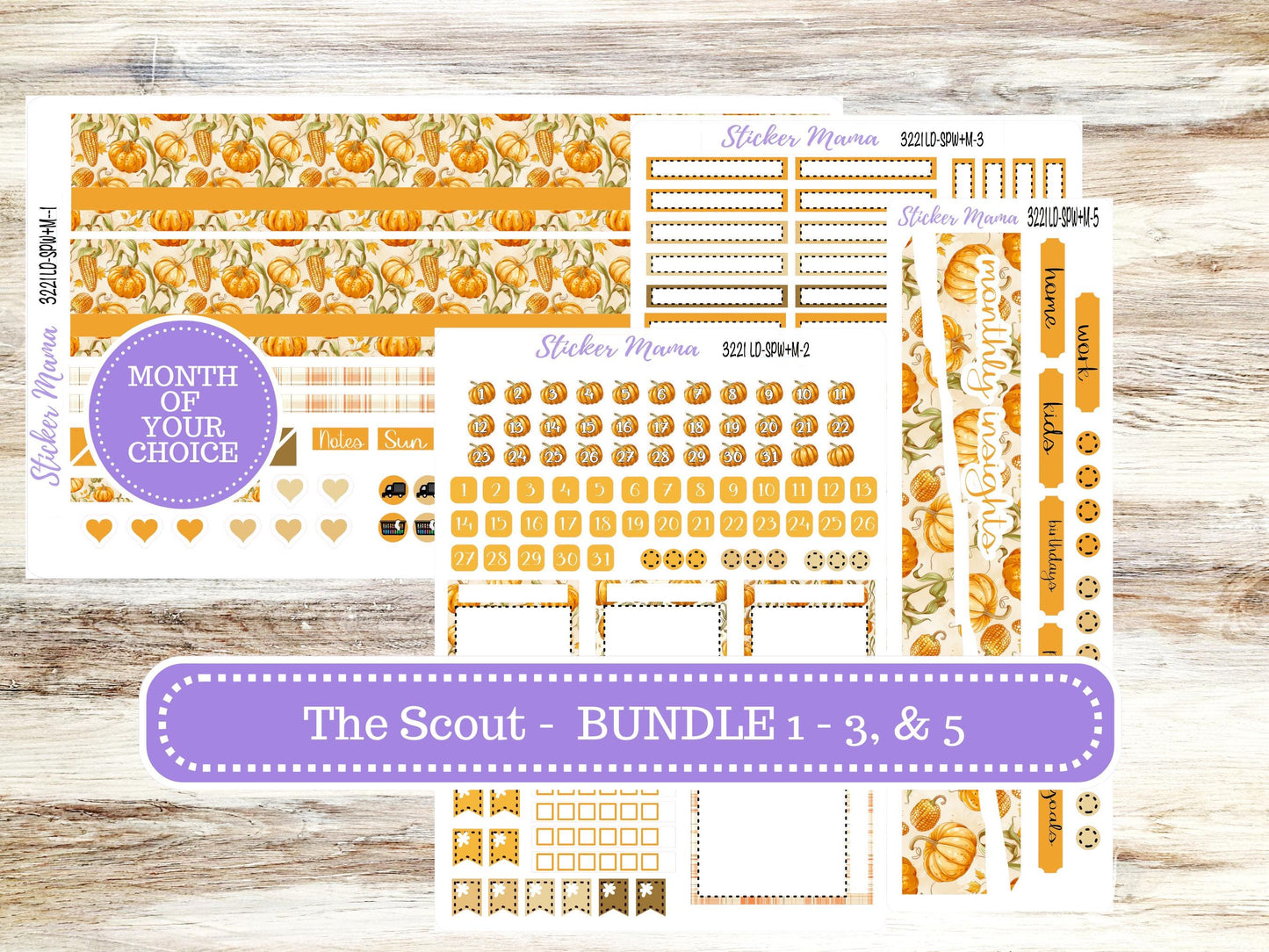 Laurel Denise Small Scout Planner Sticker Kit | Portrait Weekly + Monthly | Choose Your Month Fall | 3221 Pumpkin & Cornstalk | 6-26