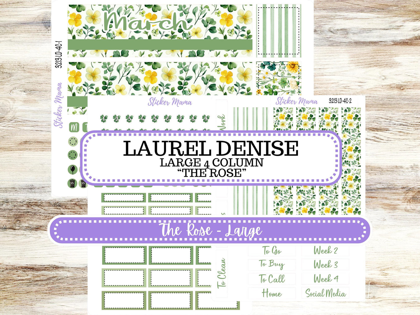 LD "The Rose" Large || 4-COLUMN (formerly project)  Planner Kit #3213 || March Lucky Blossom || Laurel Denise Stickers || 11-25