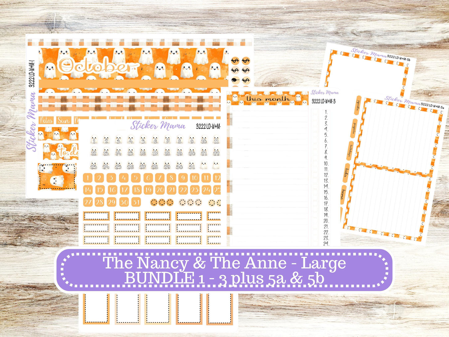 Laurel Denise Large Nancy & Large Anne Planner Sticker Kit | Vertical Horizontal Week + Month | October Cozy Ghost 3222 | 7-26