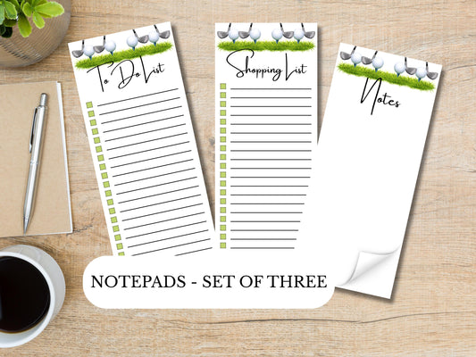 Tee Time - Golf Notepads | Set of Three | 3.5 x 8 | To Do List | Shopping List | Notes