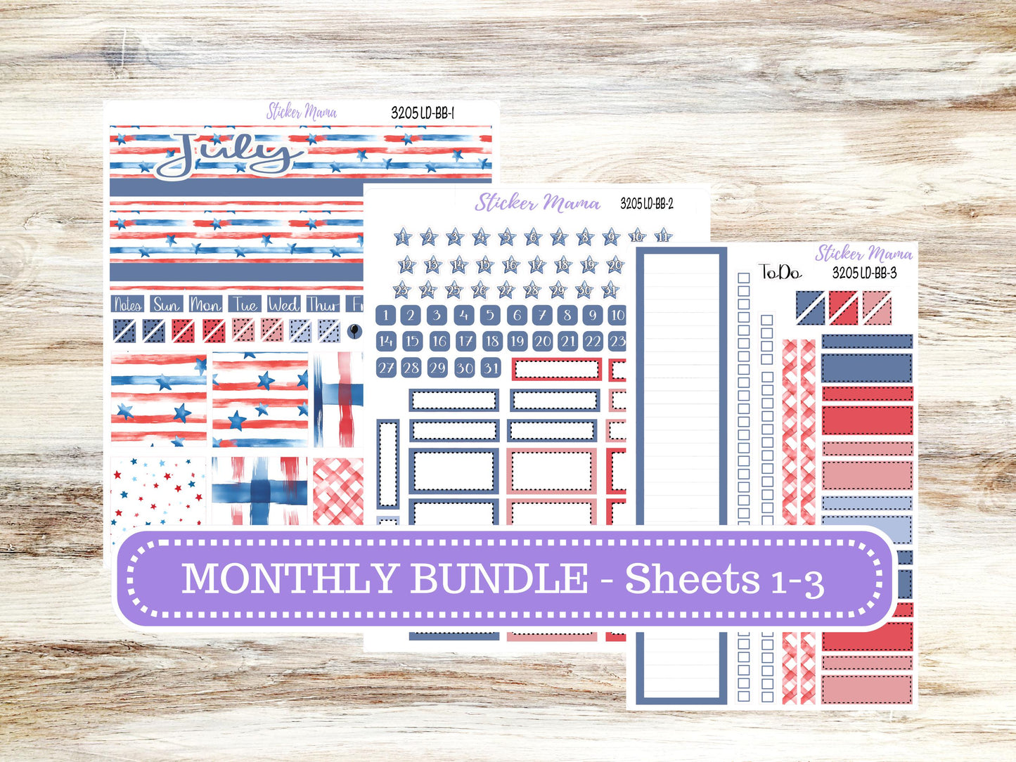 Laurel Denise Mae and Kristy Planner Sticker Kit | Book-Bound | July 3205 Patriotic Festivities