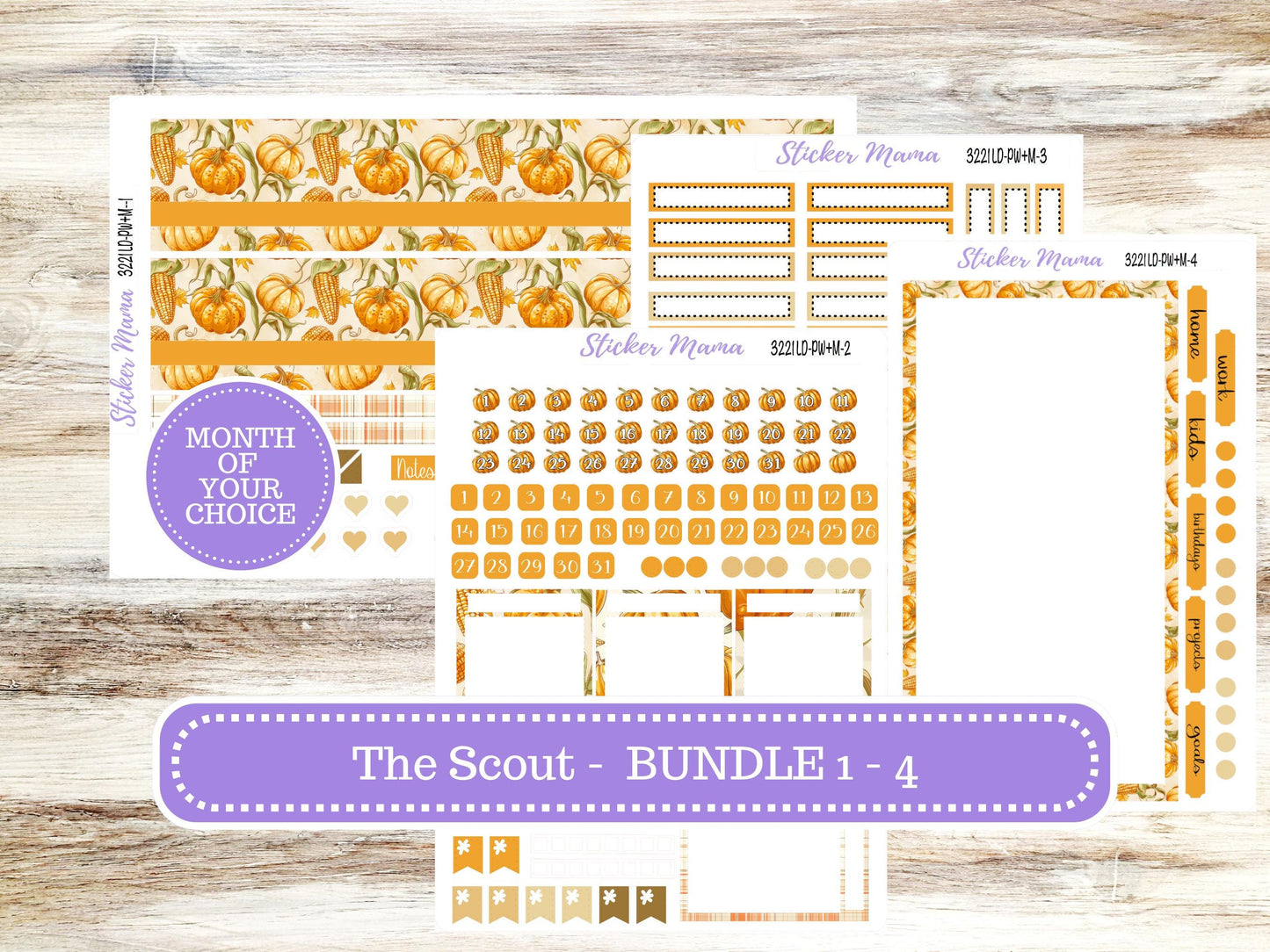 Laurel Denise Large Scout Planner Sticker Kit | Portrait Weekly + Monthly | Month of your Choice Fall | 3221 Pumpkin & Cornstalk | 6-26