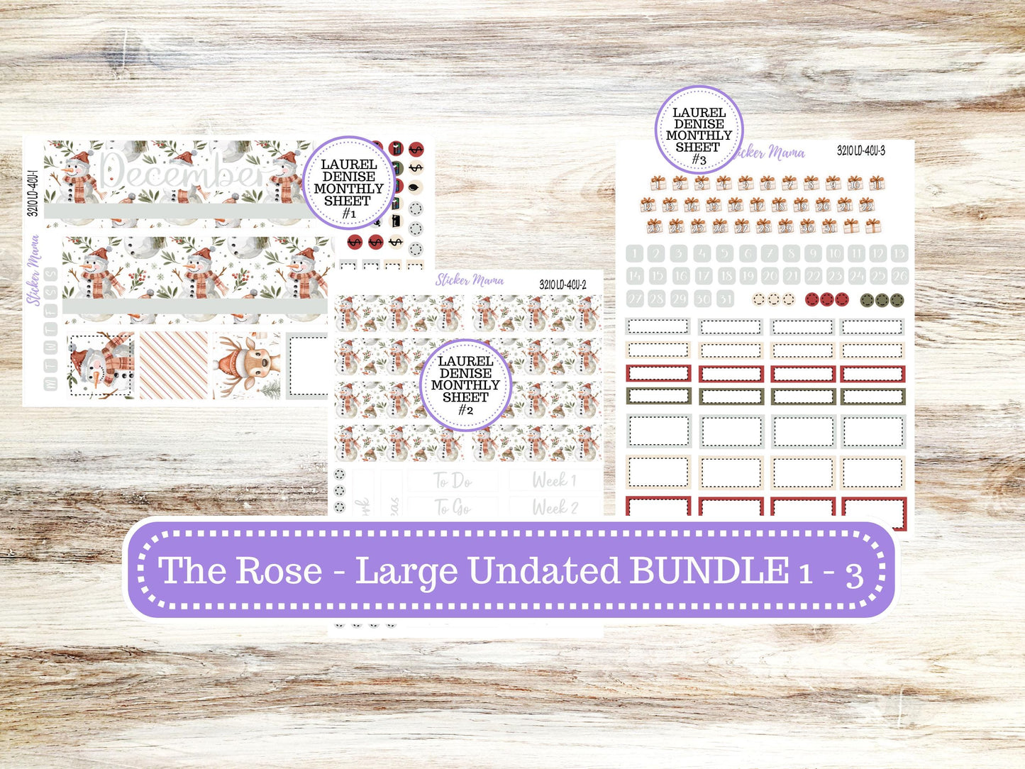 LD "The Rose" - Large Undated Sewn || 4 COLUMN Undated (formerly project undated). Planner Kit #3210 || Frosty Friends || 9-25
