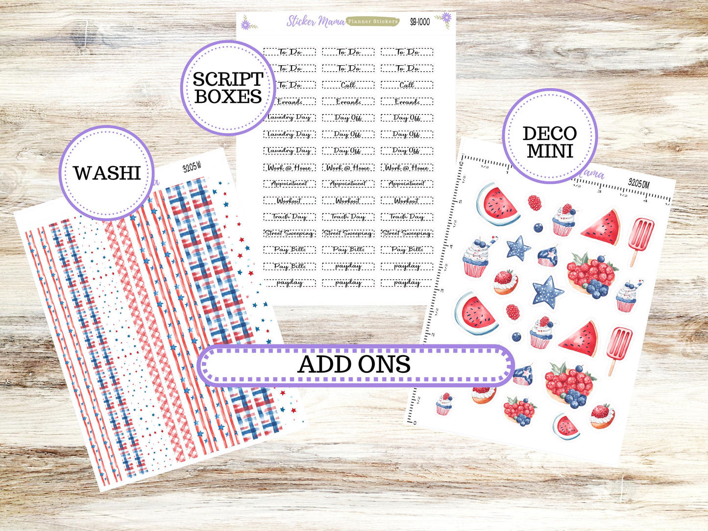 Laurel Denise Small Rose Planner Sticker Kit | 4 Column Mini | Project Mini  | July 3205 Patriotic Festivities | 4-26