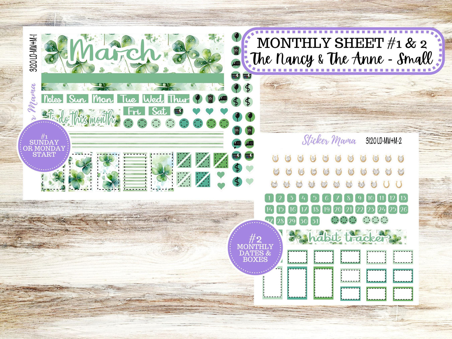 LD SMALL "The Anne" & "The Nancy" || MINI Week + Month Planner Kit #3120 || Horizontal Vertical || March Shamrock Magic || 11-25