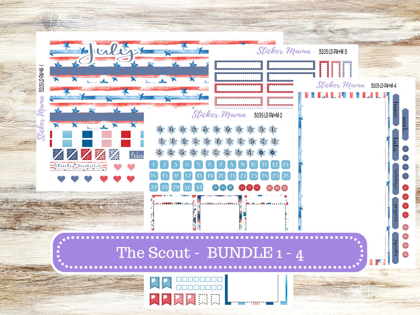 Laurel Denise Large Scout Planner Sticker Kit | Portrait Weekly + Monthly | July Patriotic Festivities 3205 | 4-26