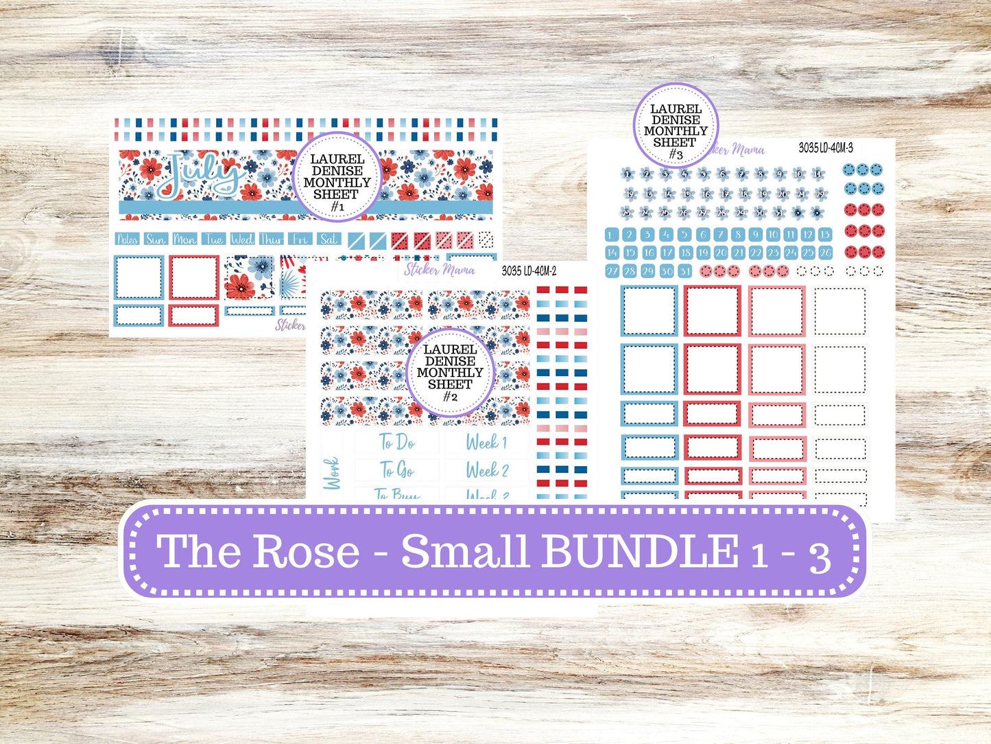 Laurel Denise Small Rose Planner Sticker Kit | 4 Column Mini | Project Mini | July 3035 American Dream | 4-26