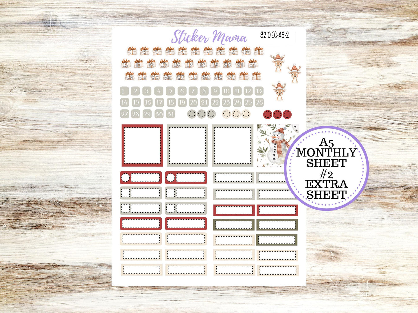 ERIN CONDRE Monthly Kit-3210 || A5 || Frosty Friends Stickers  || - ec December Monthly Kit - Monthly Planner Kits - Monthly Budget