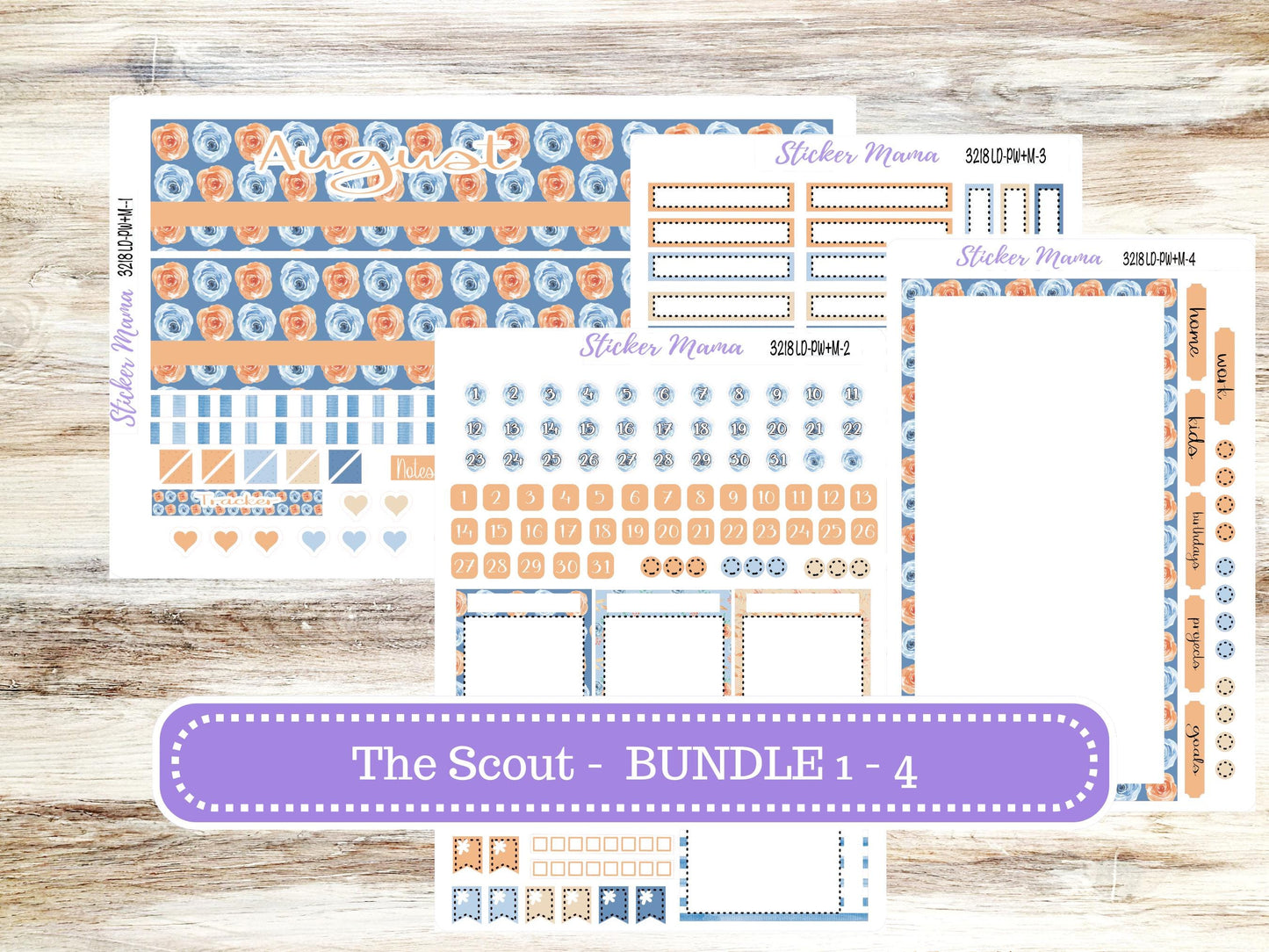 Laurel Denise Large Scout Planner Sticker Kit | Portrait Weekly + Monthly | August Blossom Breeze 3218 | 5-26