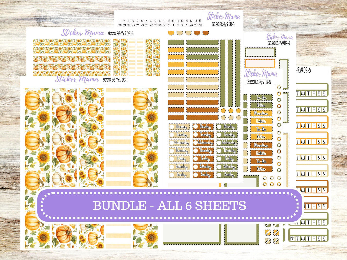 Erin Condren Dashboard Planner Sticker Kit | DB 3220 Sunflower Harvest
