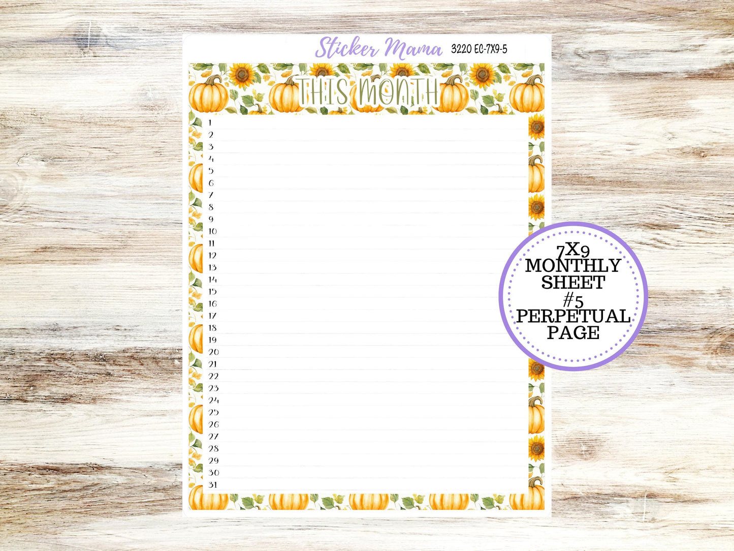 Erin Condren Monthly Kit 7X9 | 3220  Sunflower Harvest | Month of your Choice - Undated