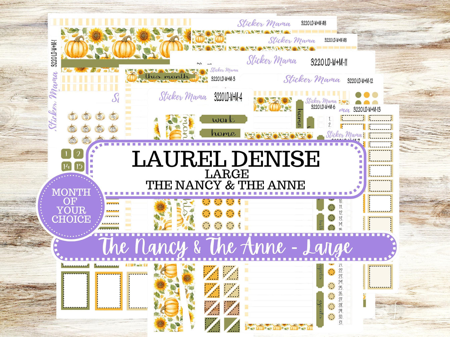 Laurel Denise Large Nancy & Anne Planner Sticker Kit | Vertical Horizontal Week + Month | Month of your Choice Fall | 3220 Sunflower | 6-26